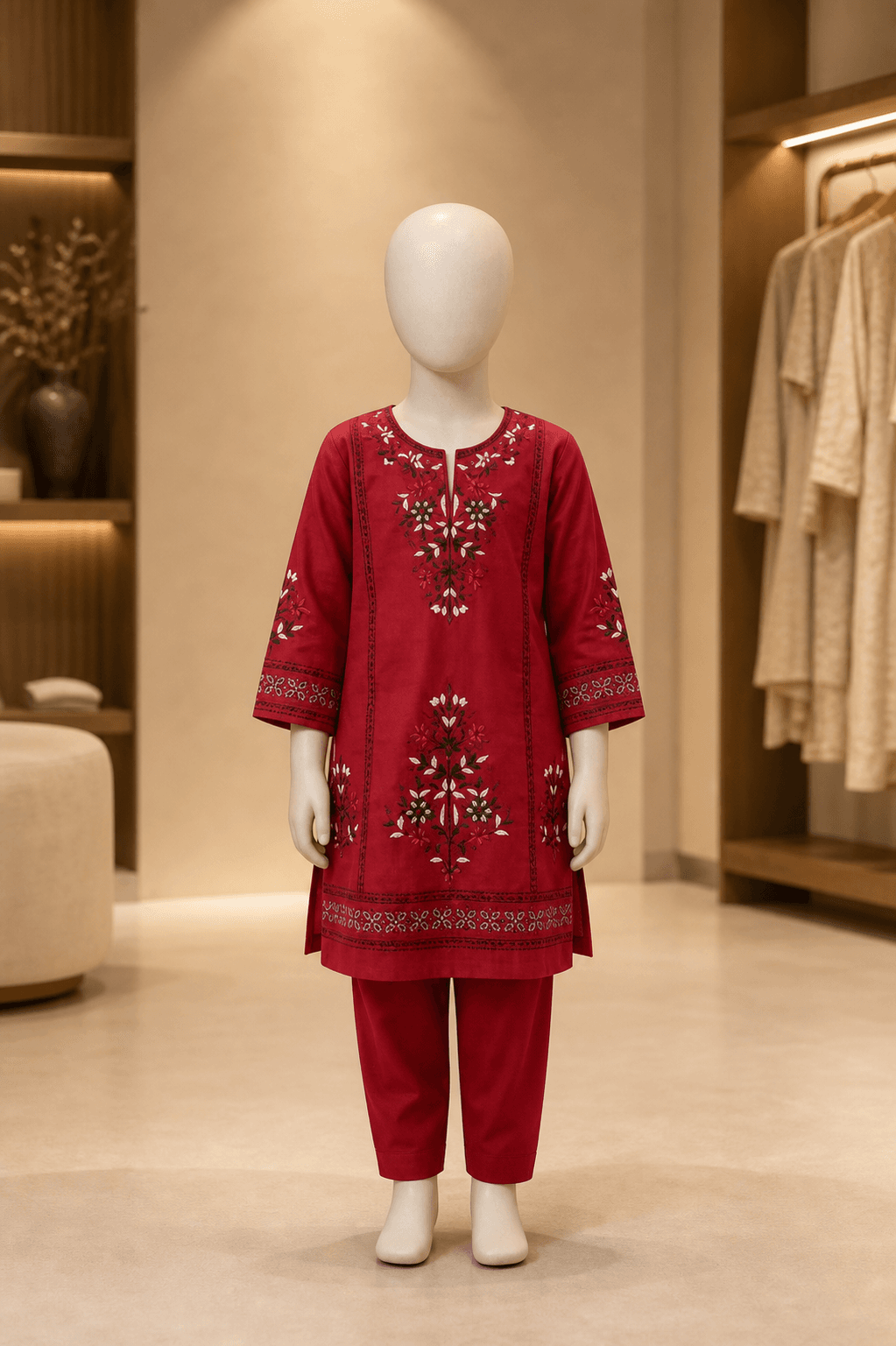 EMB 2 Pc Cotton Suit Red