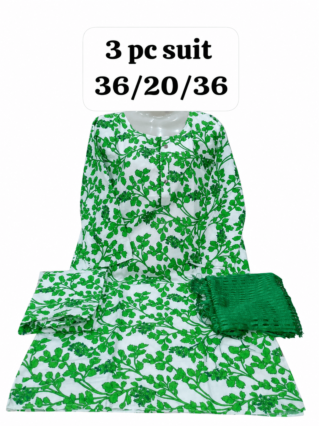 14 August Green & White 3 Piece Suit – Green Botanical Vine – Standard Size