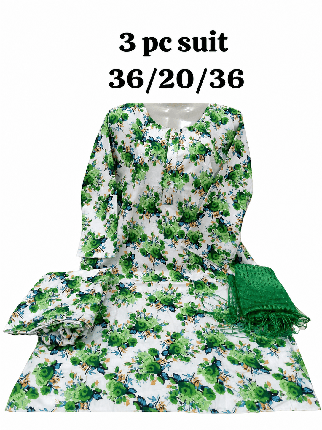 14 August Green & White 3 Piece Suit – Green Bouquet Floral – Standard Size
