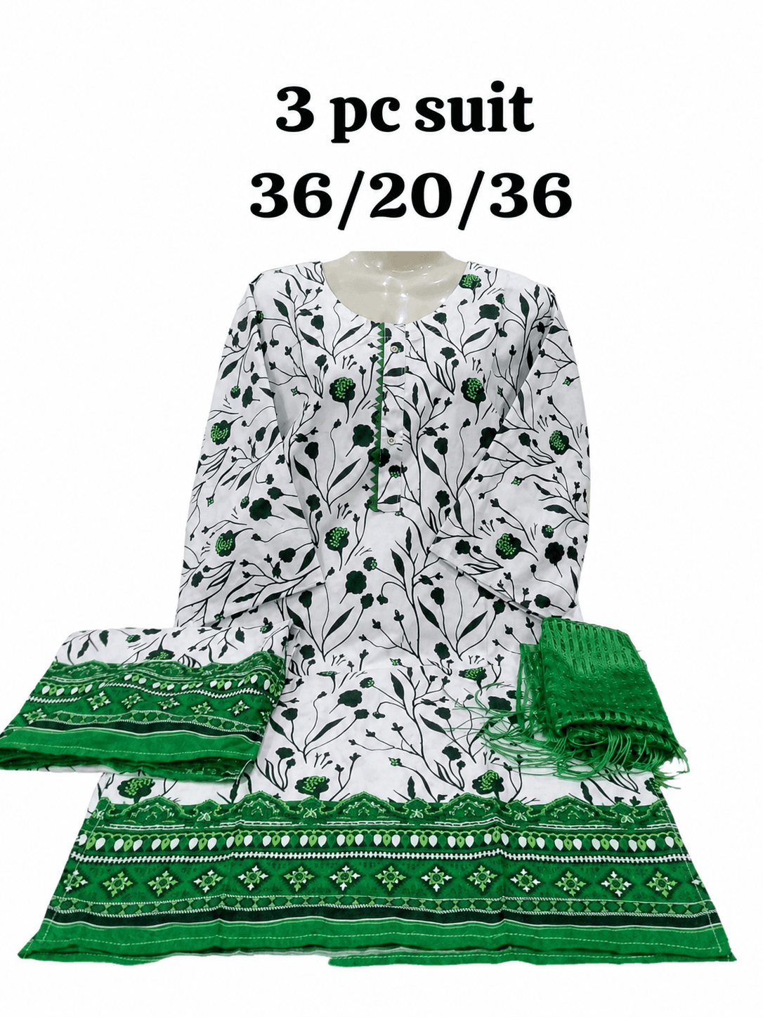 14 August Green & White 3 Piece Suit – Green Floral Border – Standard Size