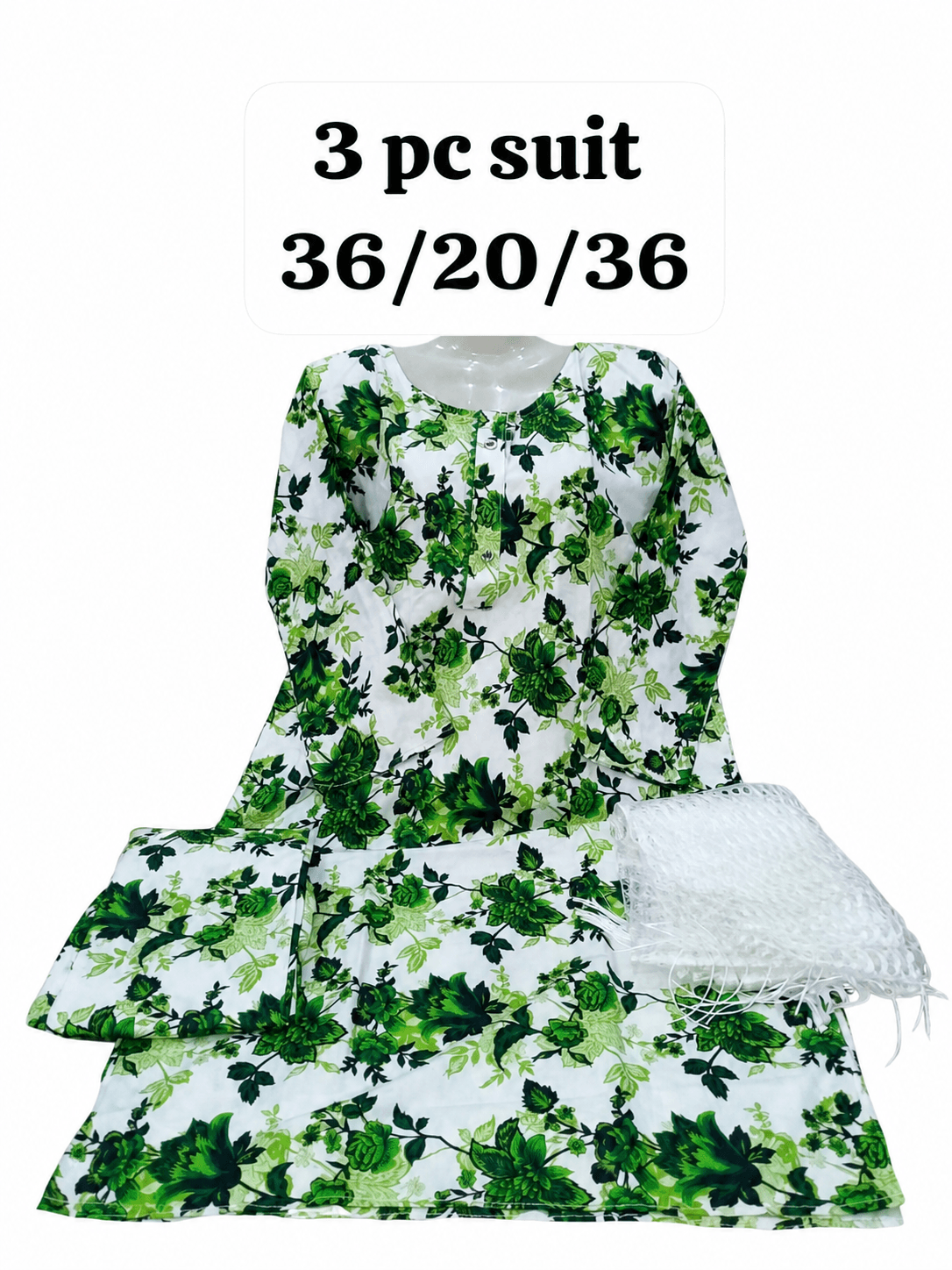 14 August Green & White 3 Piece Suit – Green Floral Garden – Standard Size