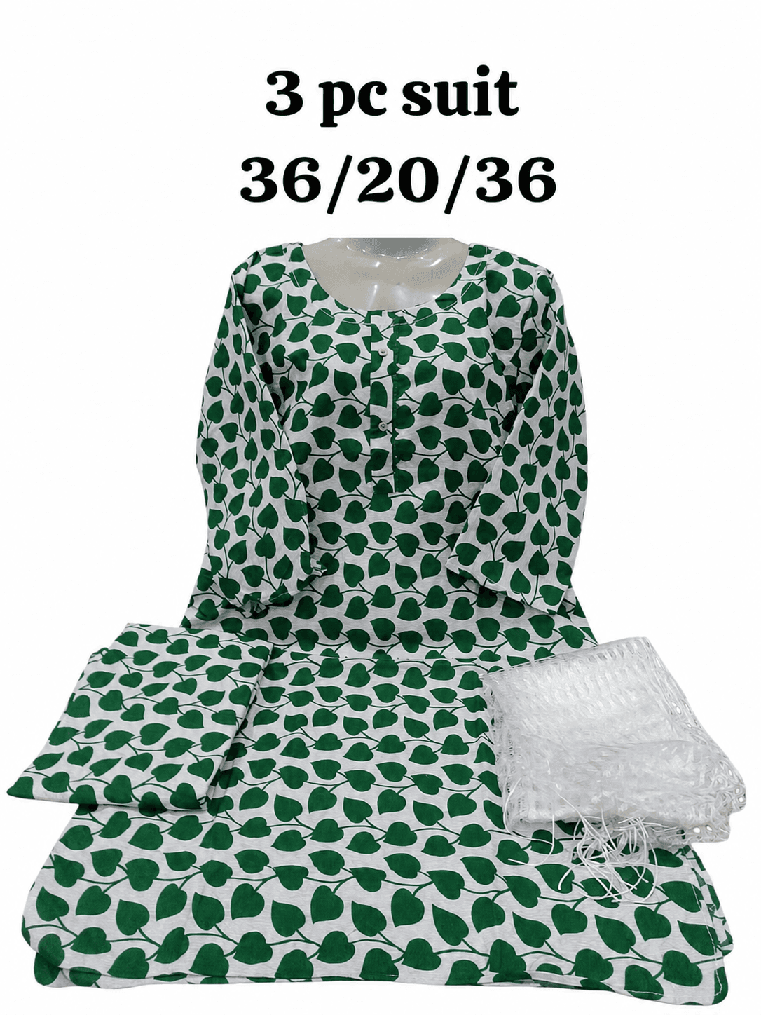 14 August Green & White 3 Piece Suit – Green Heart Leaf – Standard Size