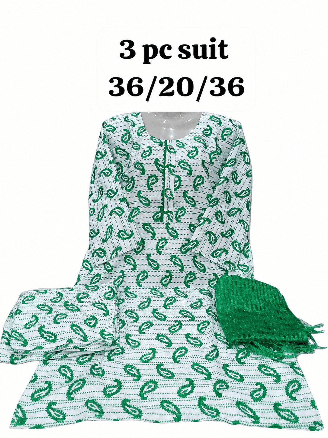 14 August Green & White 3 Piece Suit – Green Paisley Stripe – Standard Size