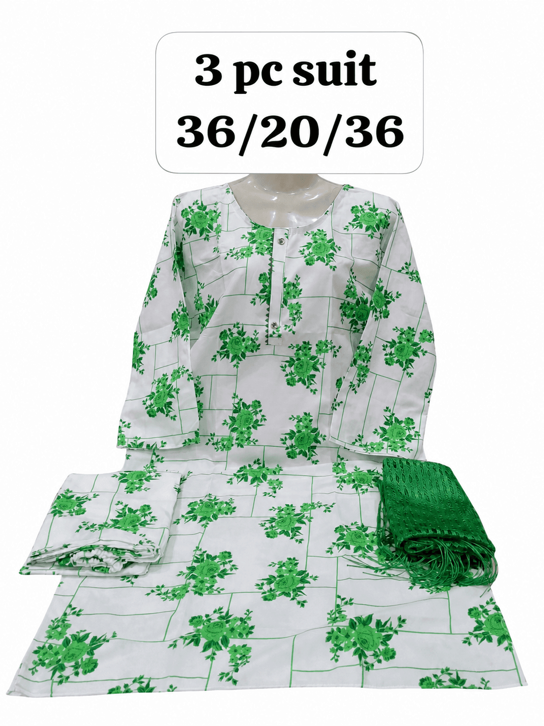 14 August Green & White 3 Piece Suit – Green Rose Grid – Standard Size