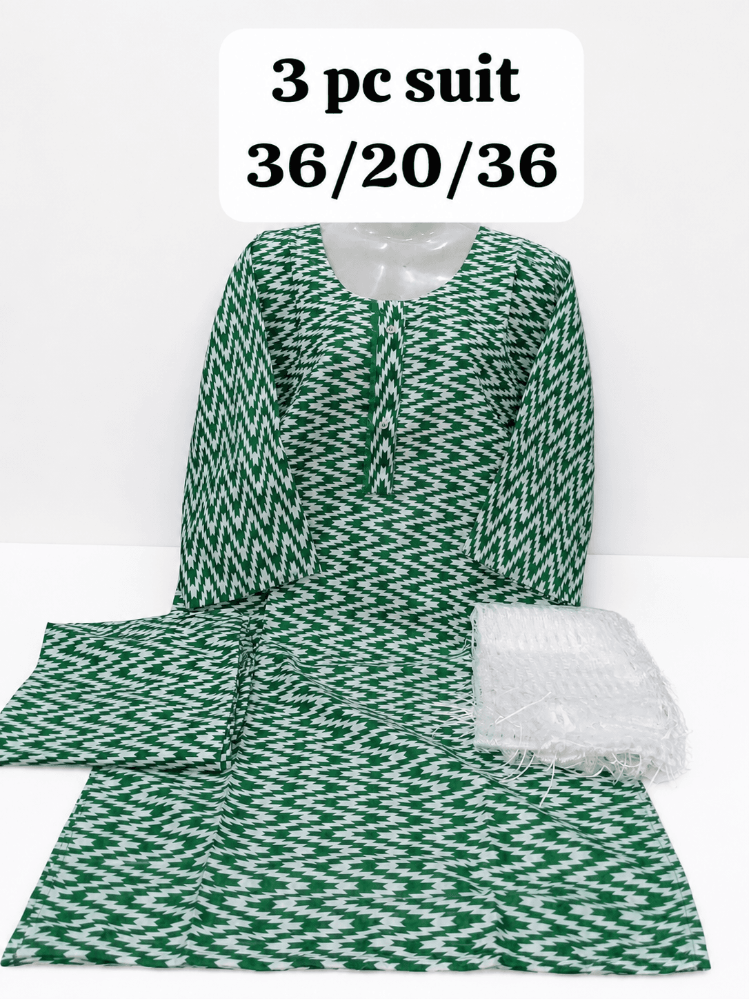 14 August Green & White 3 Piece Suit – Green & White Zigzag – Standard Size