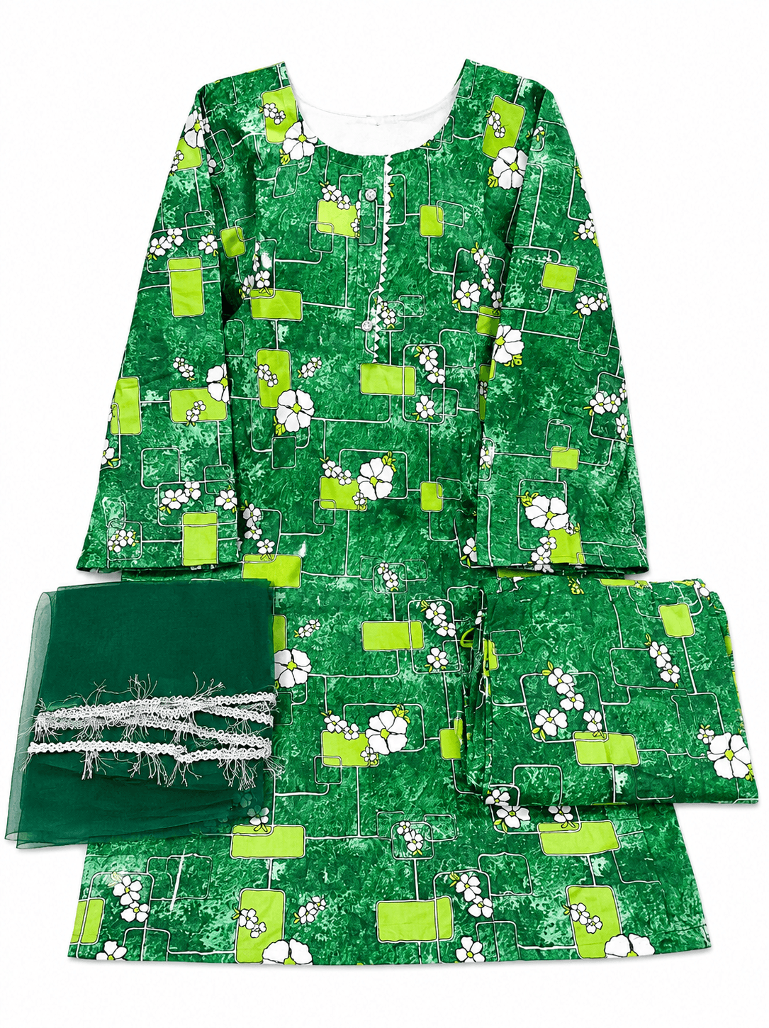 14 August Women 3 Piece Suit - Emerald Geometric Floral