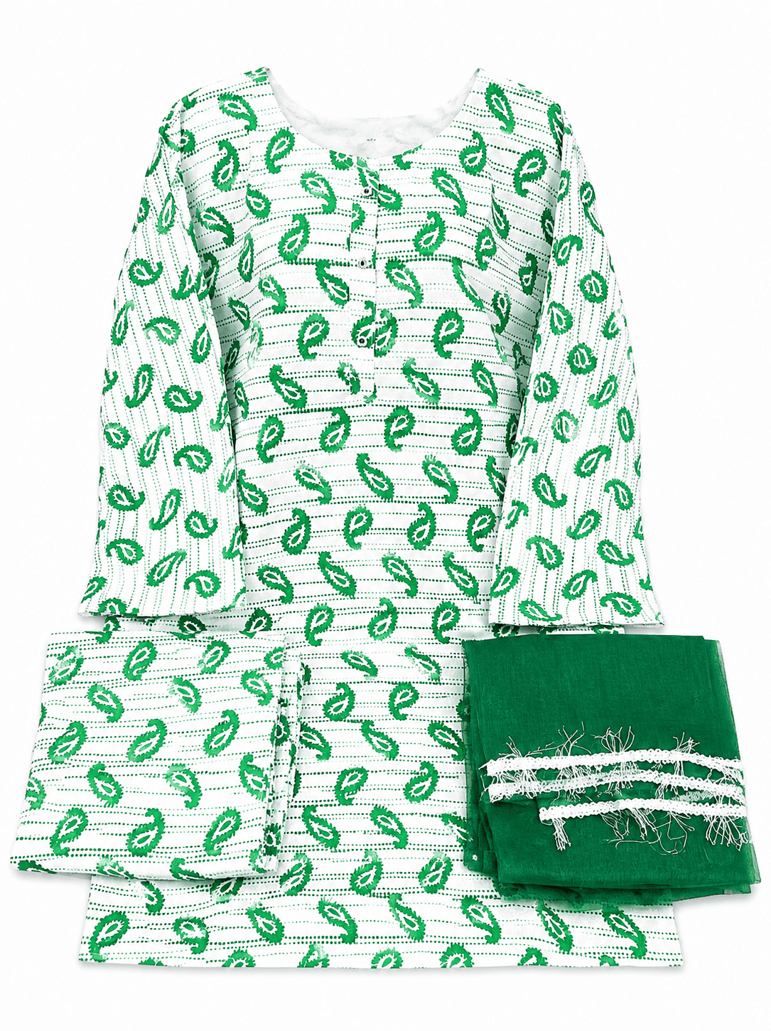 14 August Women 3 Piece Suit - Green Paisley Print