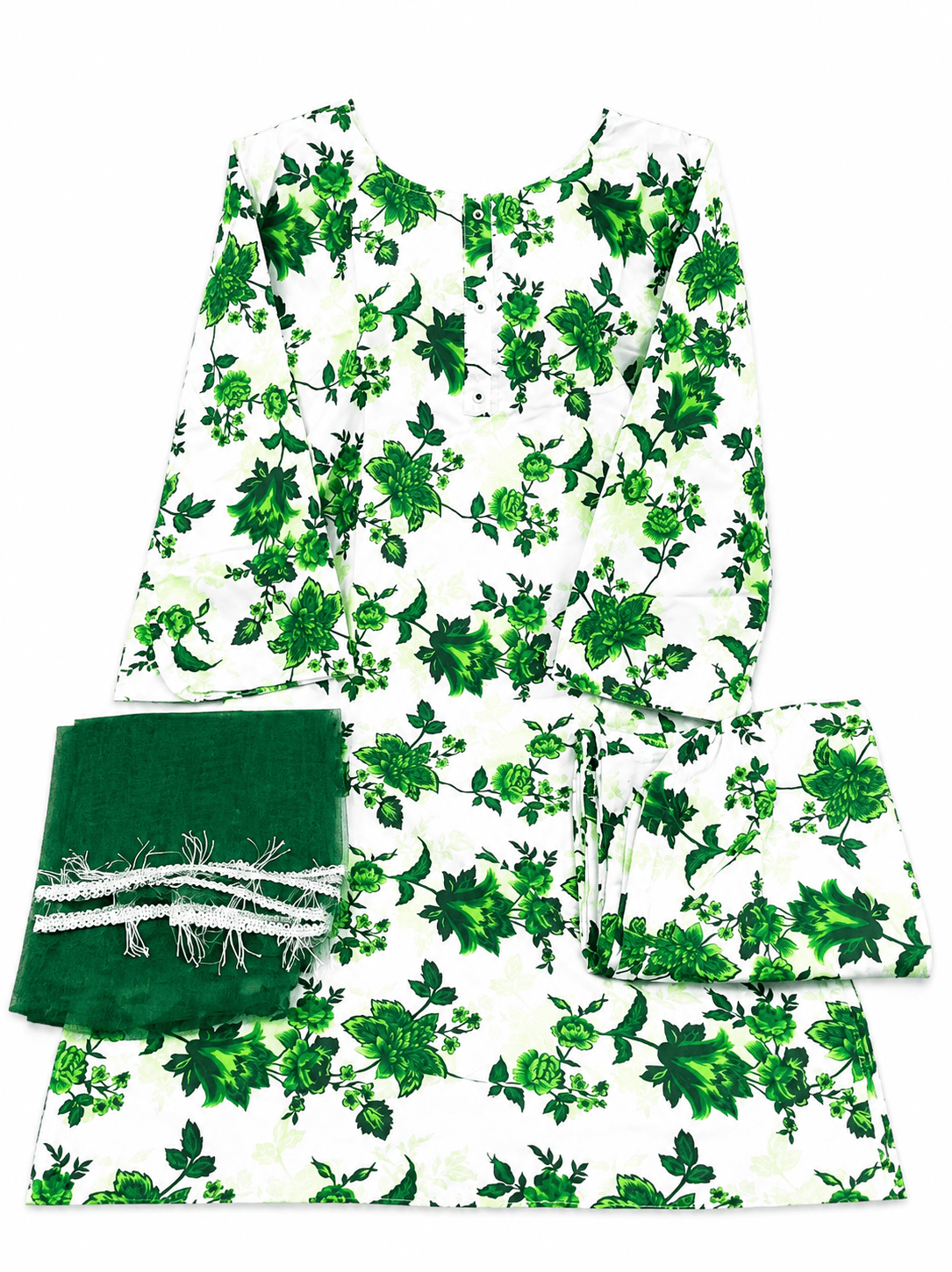 14 August Women 3 Piece Suit - White Green Rose Floral