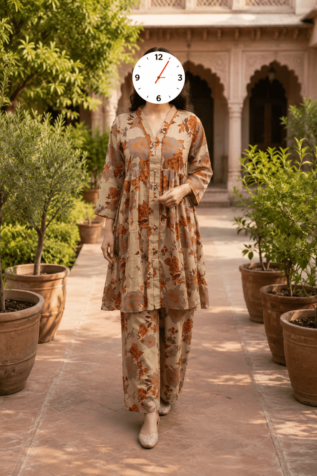 Al Karam Kasturi Pure Lawn 2 Piece Suit - Beige Rust Floral