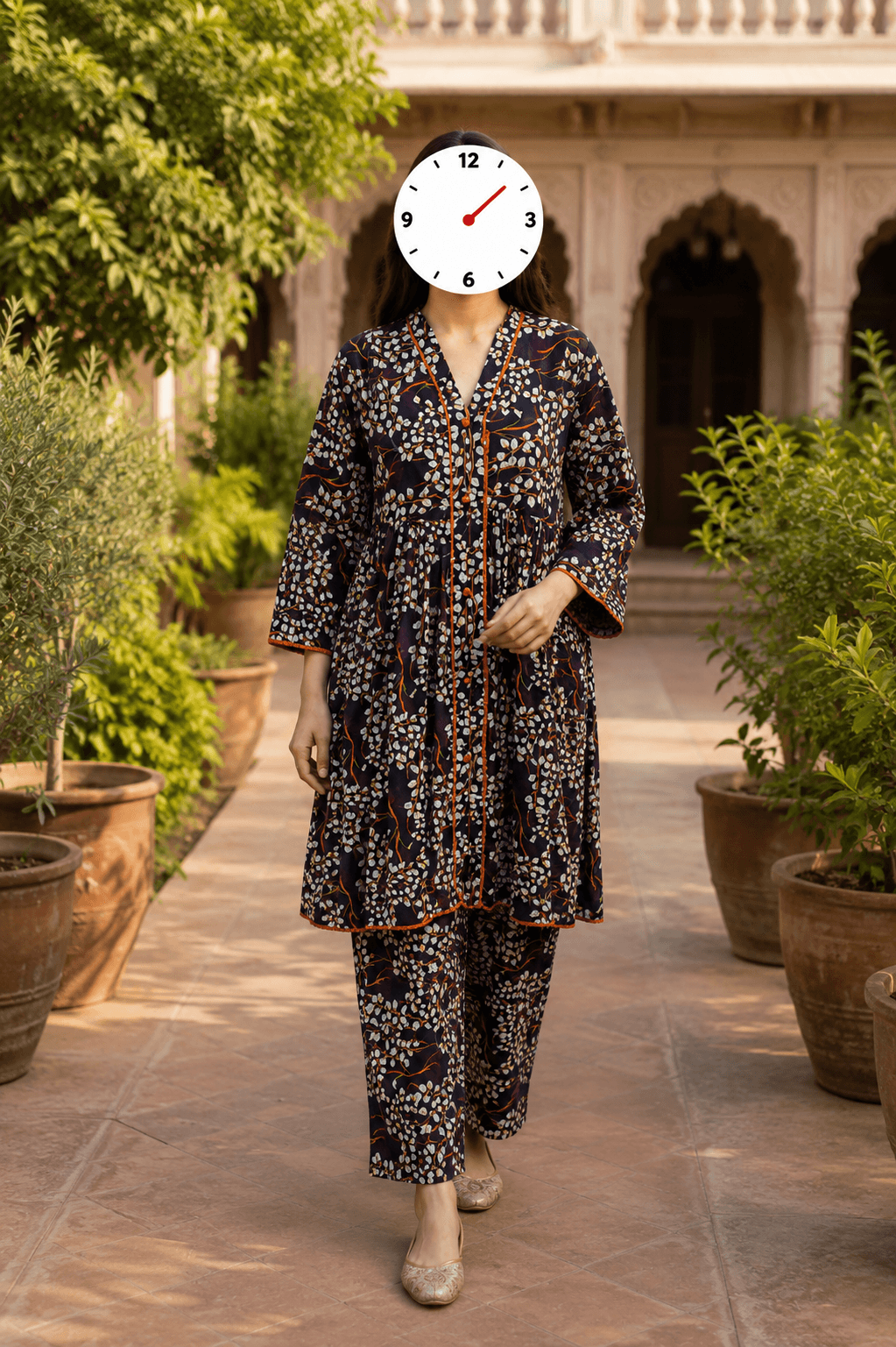 Al Karam Kasturi Pure Lawn 2 Piece Suit - Black Leaf Print