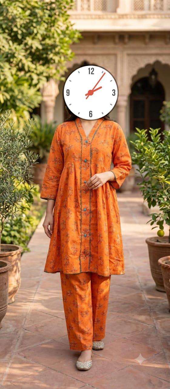 Al Karam Kasturi Pure Lawn 2 Piece Suit - Orange Delicate Floral