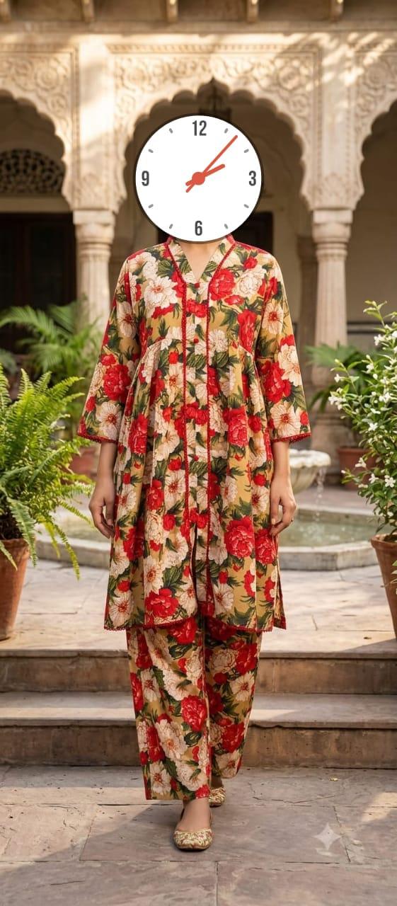 Al Karam Kasturi Pure Lawn 2 Piece Suit - Red Rose Floral