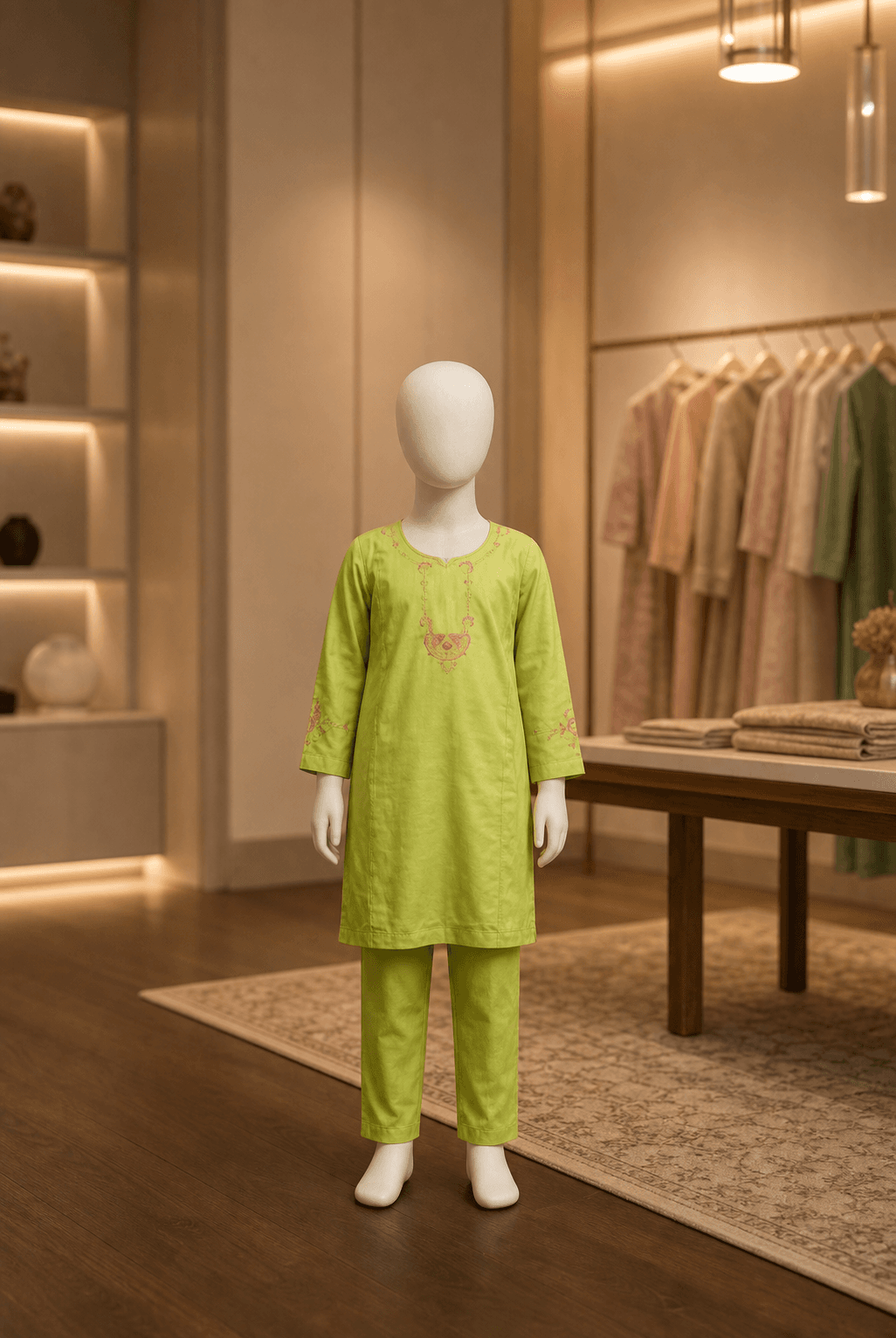 EMB 2 Pc Cotton Suit Light Green