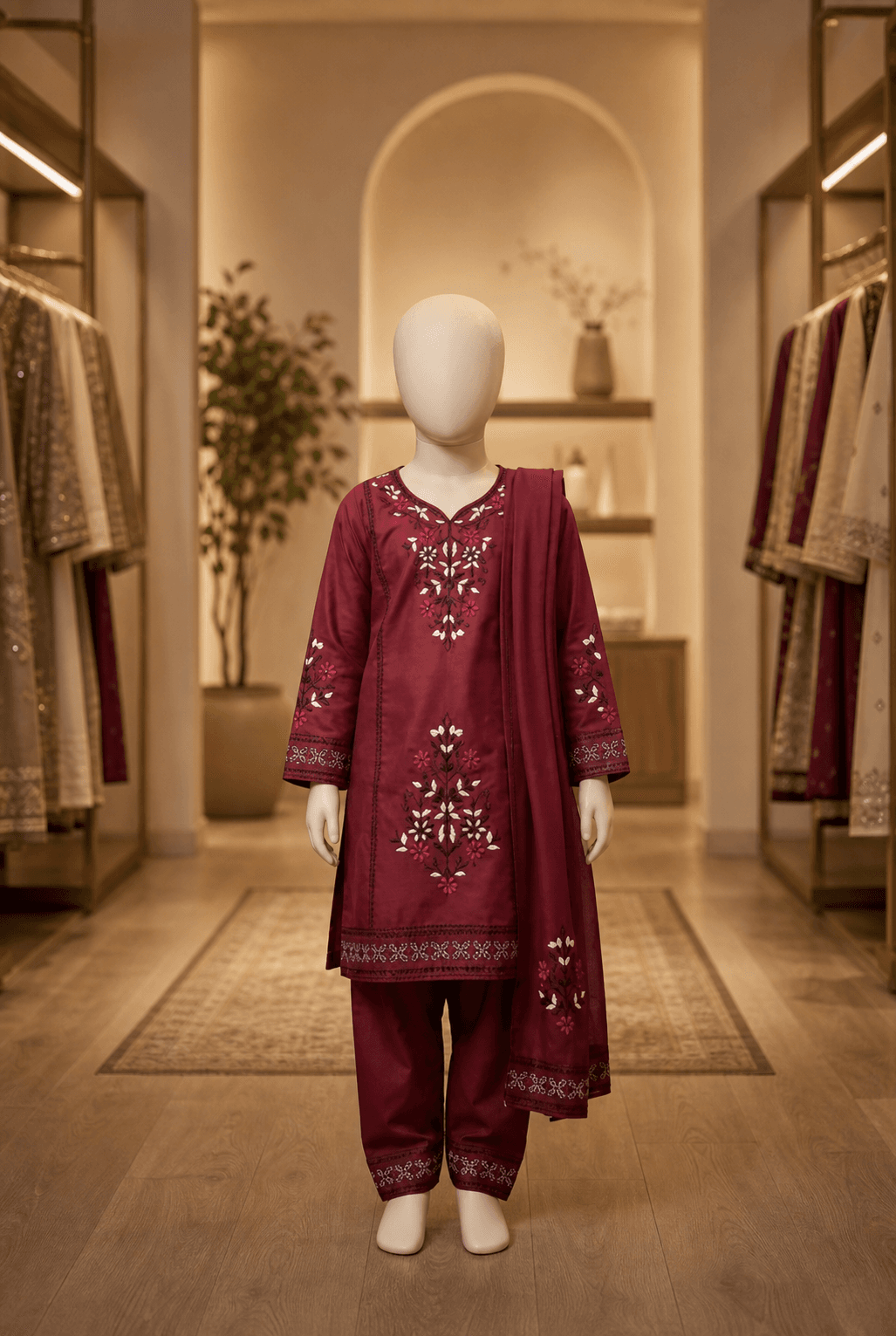 EMB 2 Pc Cotton Suit Maroon