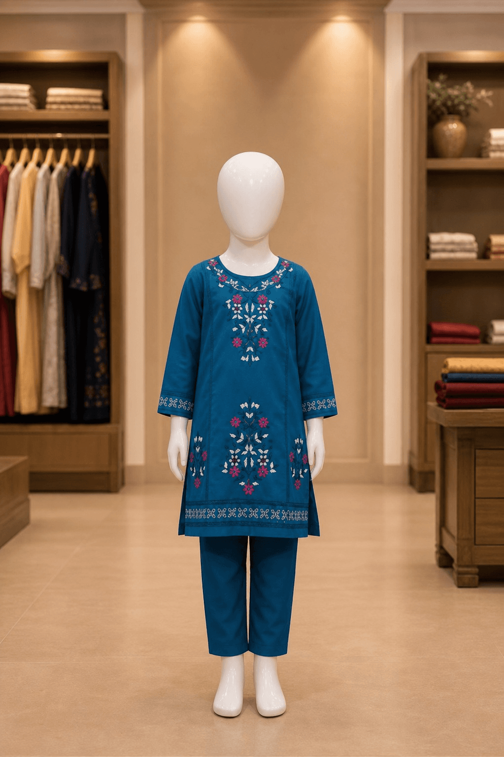 EMB 2 Pc Cotton Suit Teal Blue