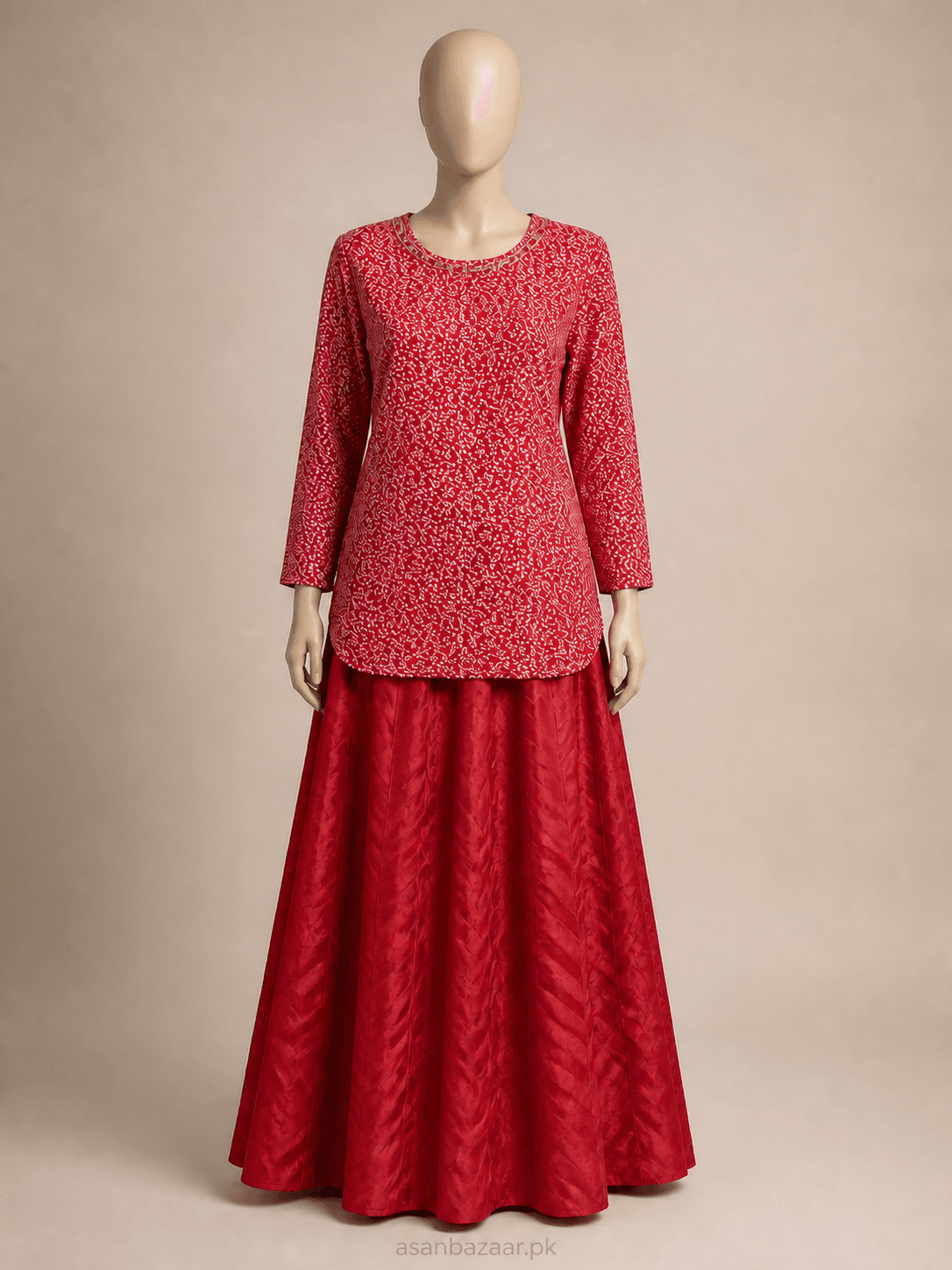 Girls Red Silk Skirt and Georgette Blouse 2 Piece Set