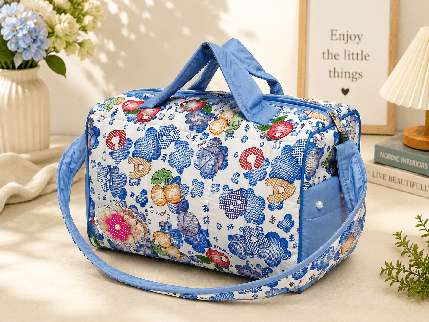 Women's and Girls' Printed Fabric Shoulder Duffle Bag 15-Inch