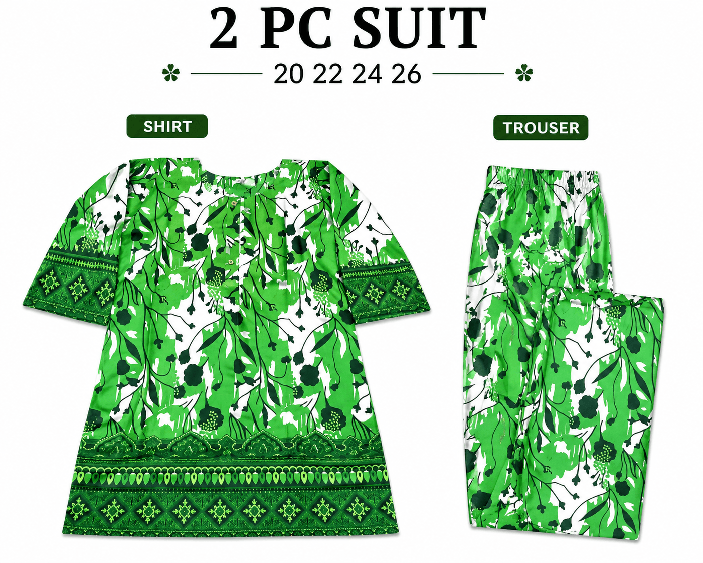 Pakistan Independence Day 2 Piece Suit for Girls - Green Border Floral