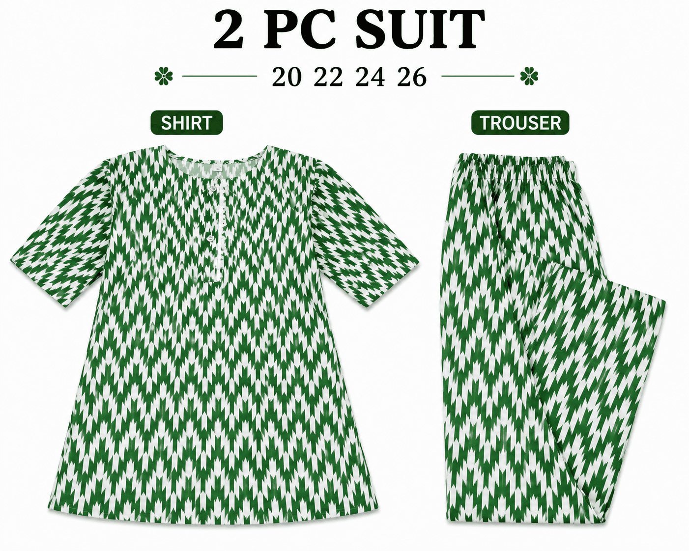 Pakistan Independence Day 2 Piece Suit for Girls - Green Chevron