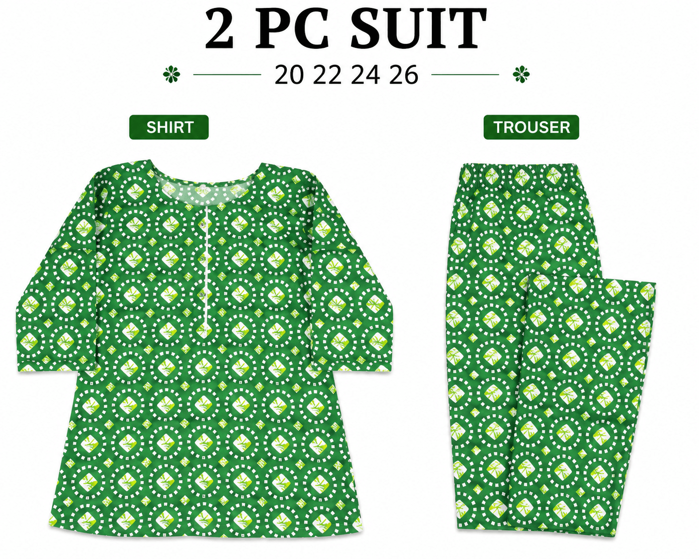 Pakistan Independence Day 2 Piece Suit for Girls - Green Circle Motif
