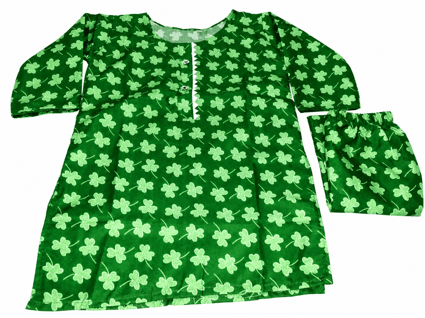 Pakistan Independence Day 2 Piece Suit for Girls - Green Clover Print