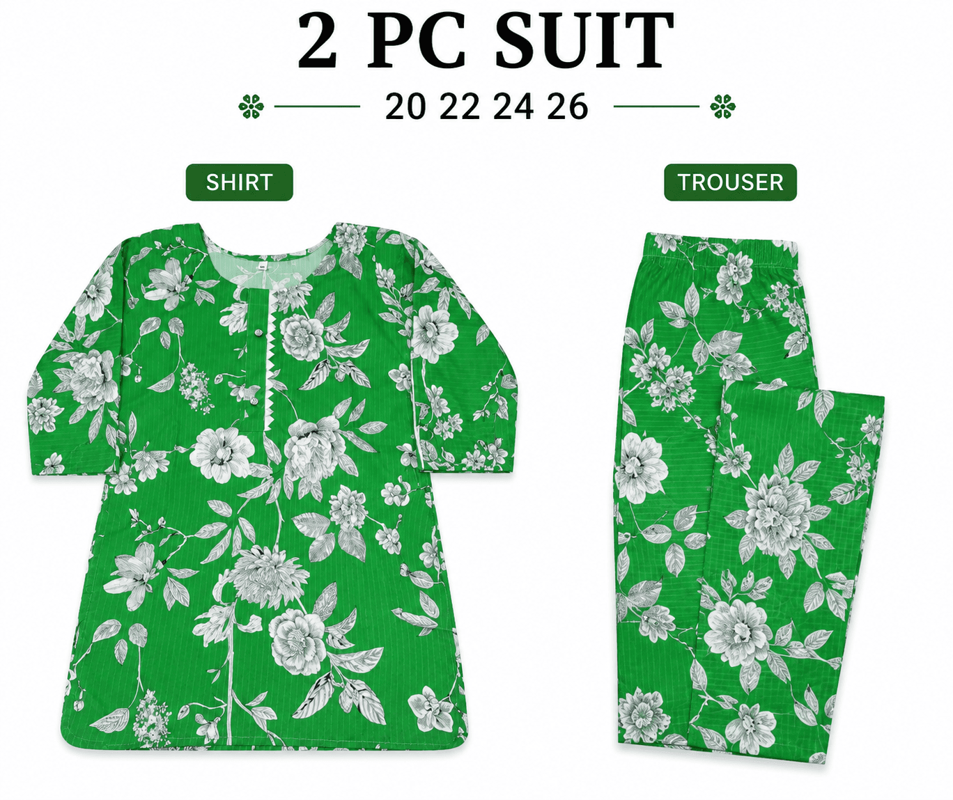 Pakistan Independence Day 2 Piece Suit for Girls - Green Floral Vine