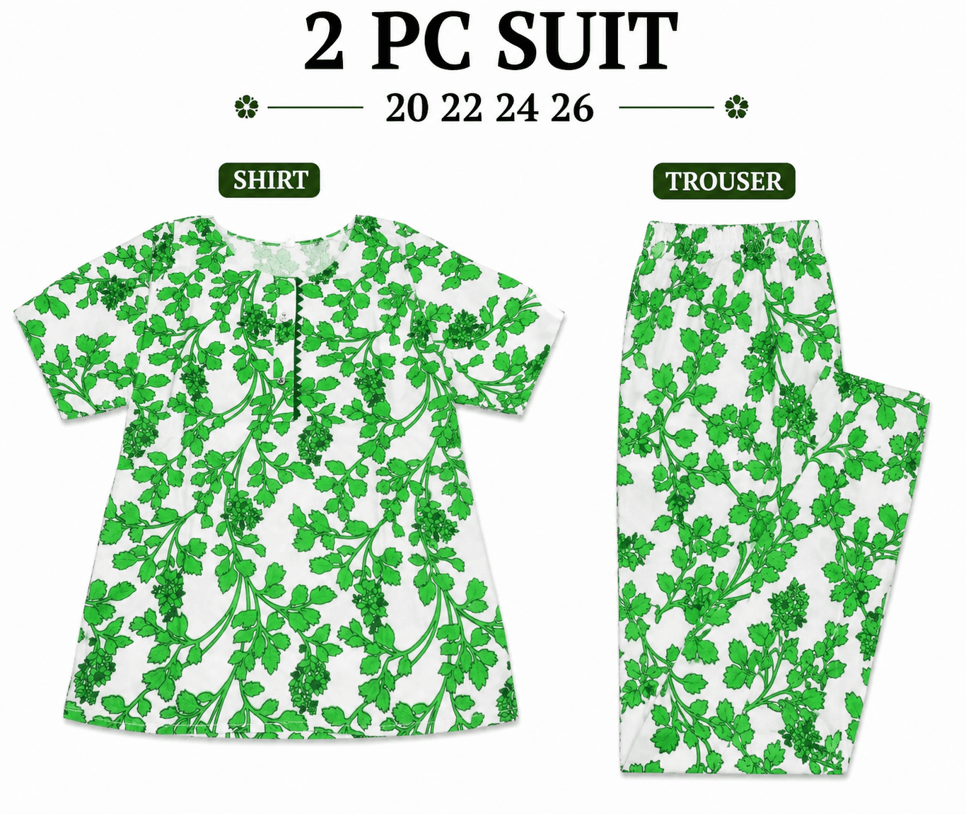 Pakistan Independence Day 2 Piece Suit for Girls - White Grape Vine