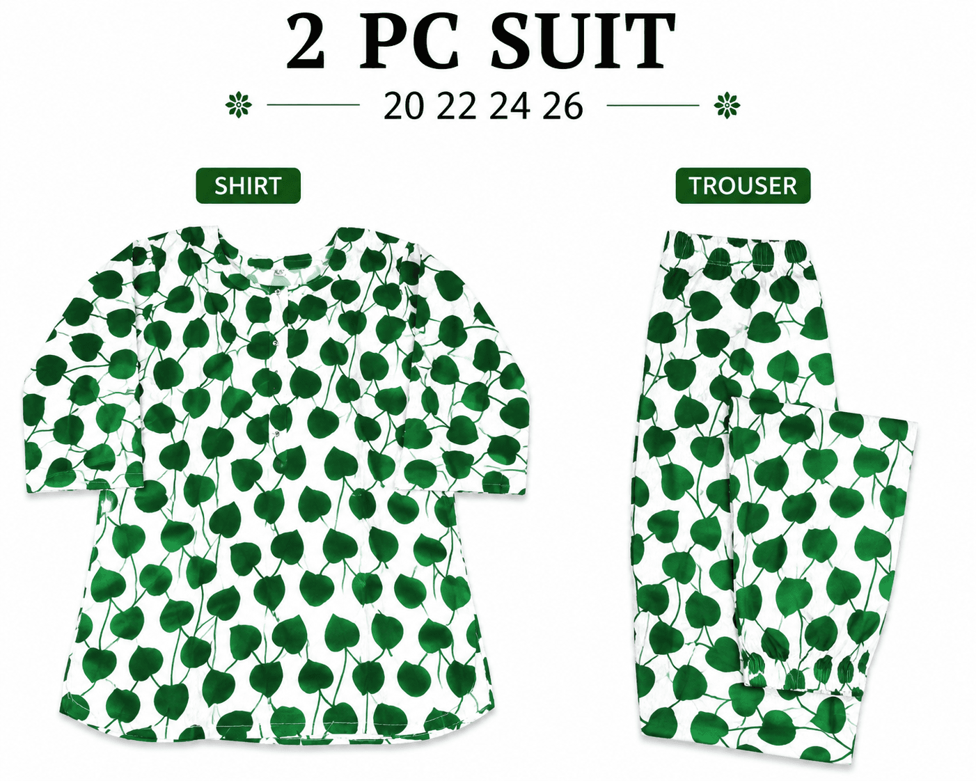 Pakistan Independence Day 2 Piece Suit for Girls - White Leaf Vine