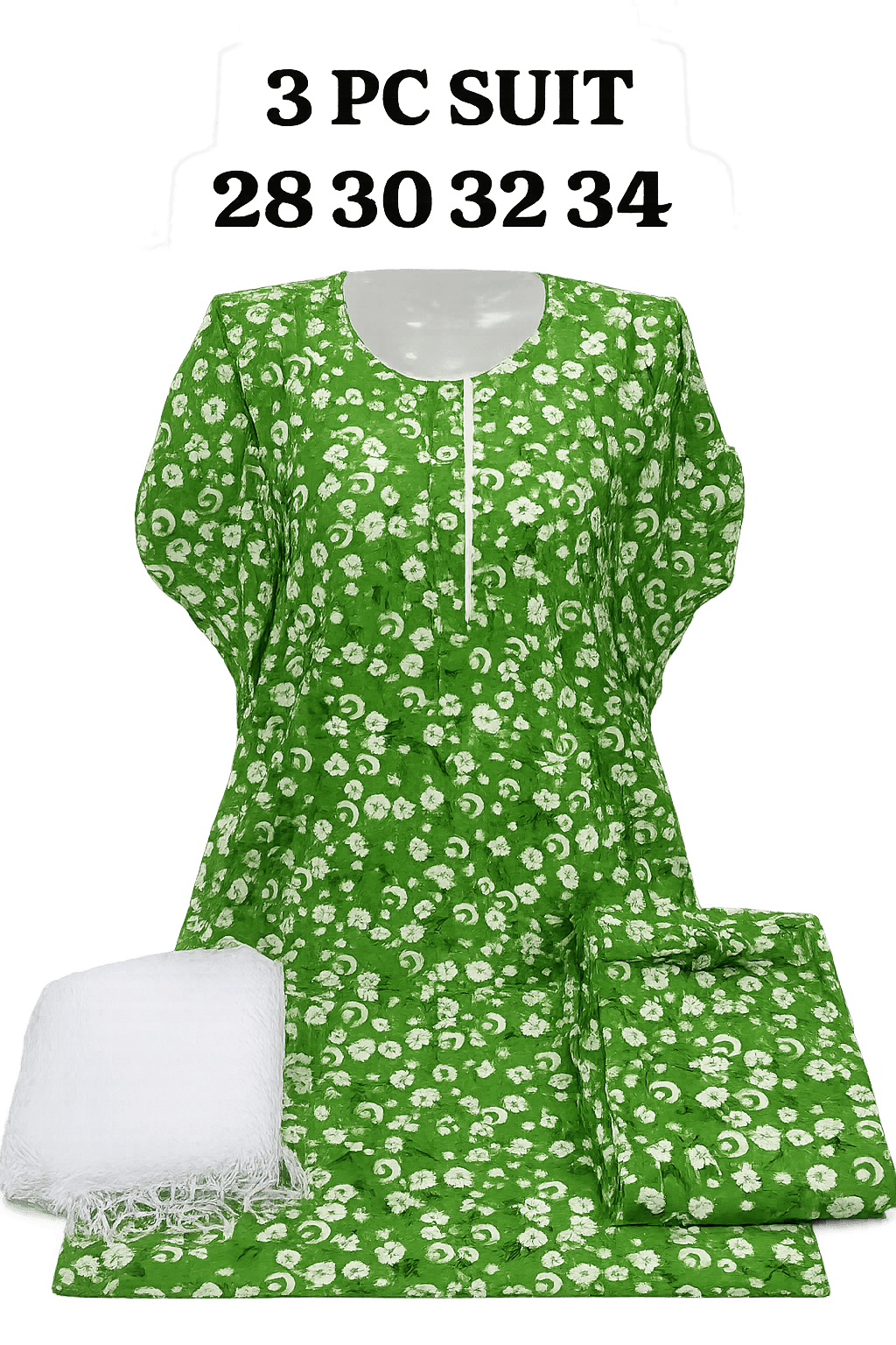 Pakistan Independence Day 3 Piece Suit for Girls - Crescent Floral Closeup
