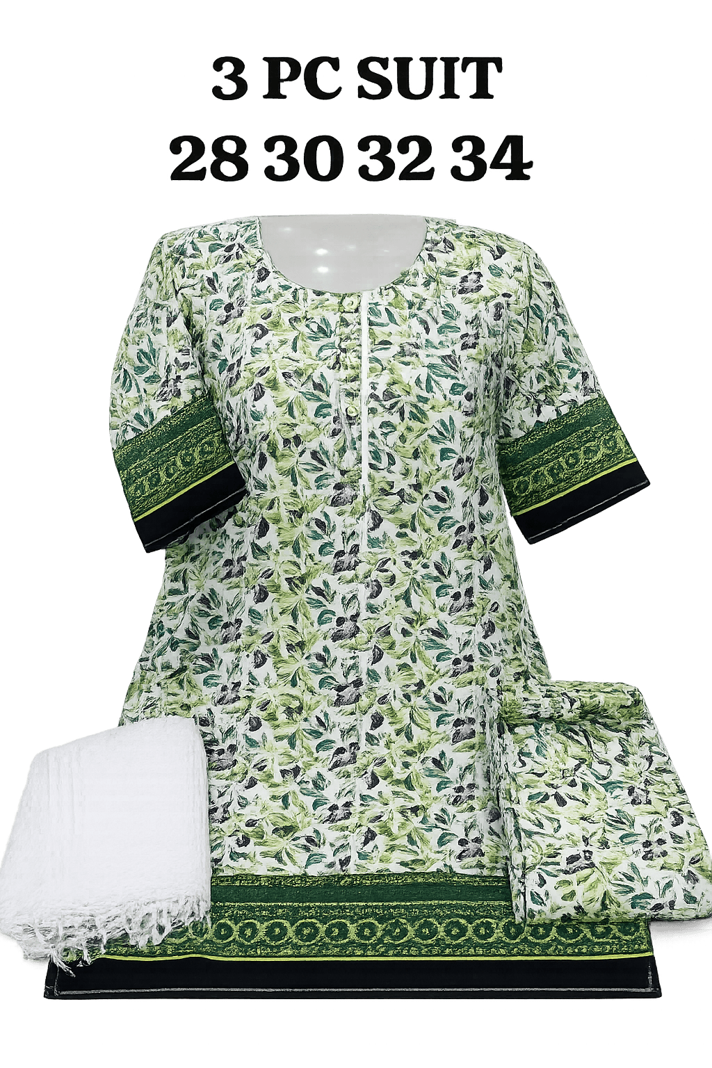 Pakistan Independence Day 3 Piece Suit for Girls - Floral Border Closeup