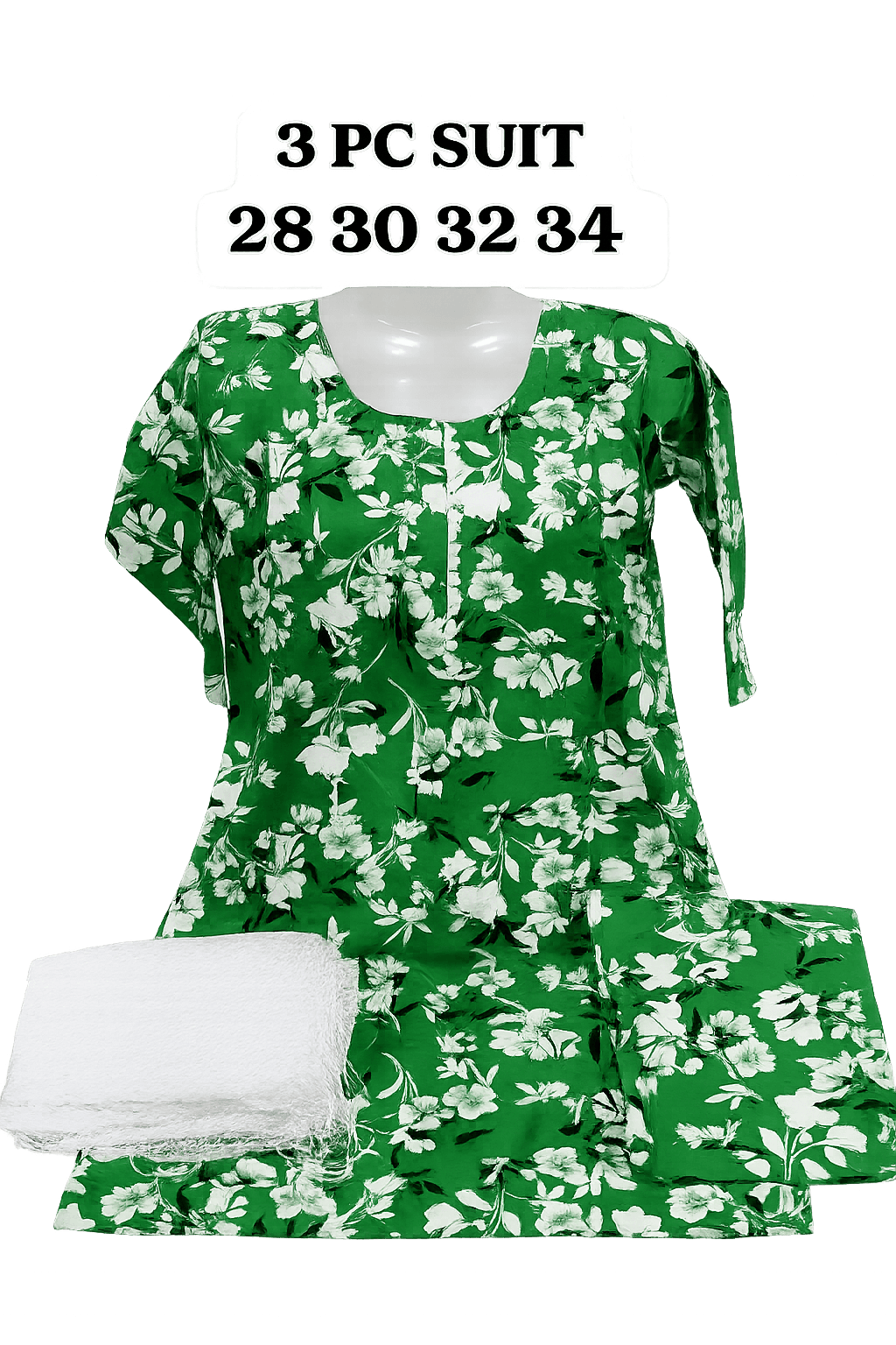 Pakistan Independence Day 3 Piece Suit for Girls - Green Floral Closeup
