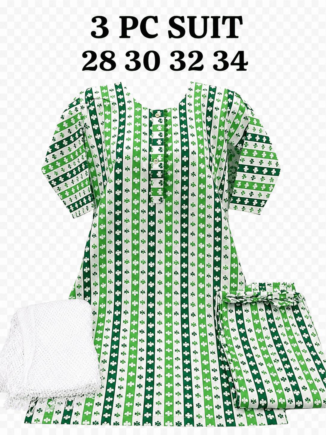 Pakistan Independence Day 3 Piece Suit for Girls - Stripe Clover Set Closeup