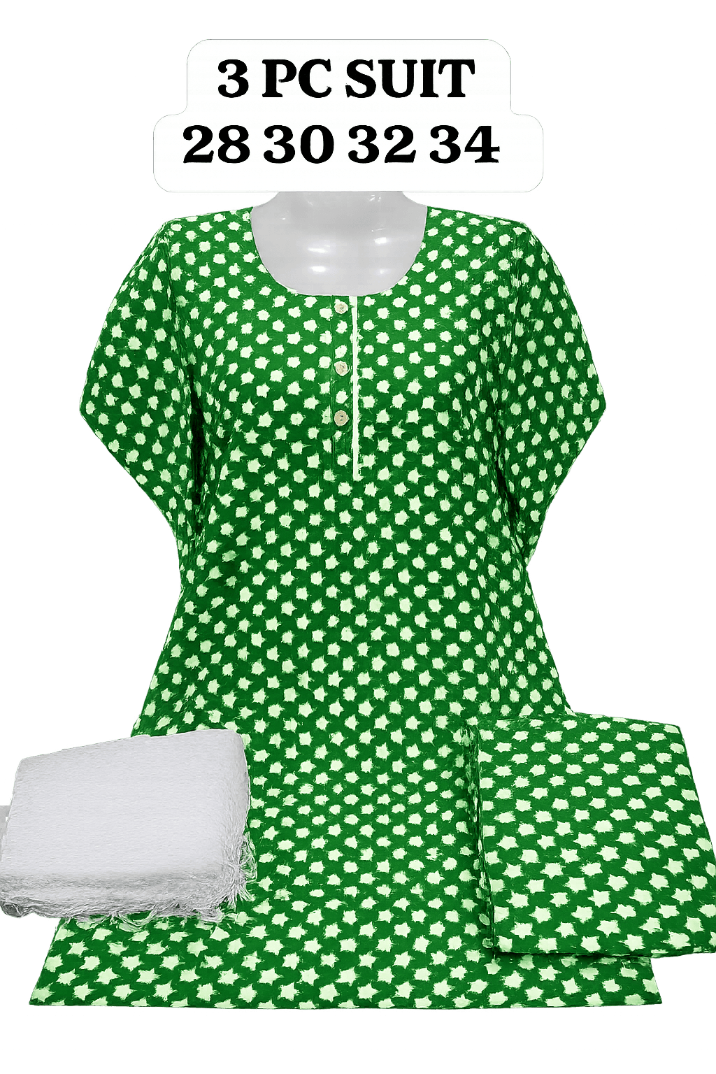 Pakistan Independence Day 3 Piece Suit for Girls - White Star Print Closeup