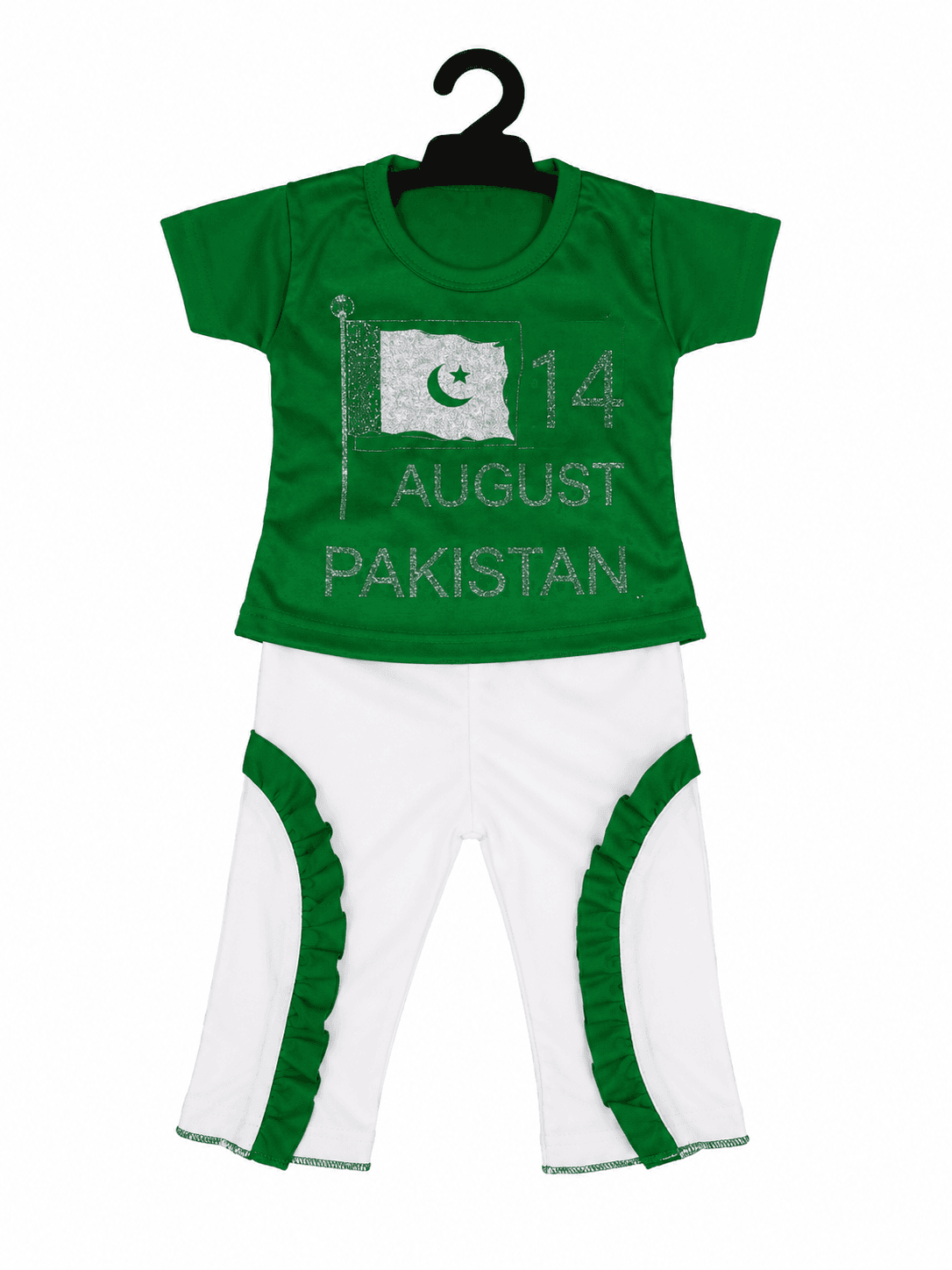 14 August Kids 2 Piece Suit Pakistan Flag Ruffle