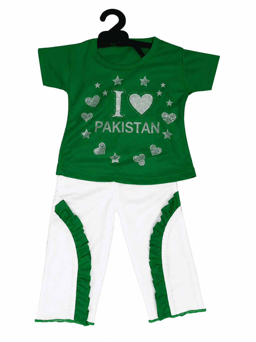 14 August Kids 2 Piece Suit I Love Pakistan Hearts and Stars