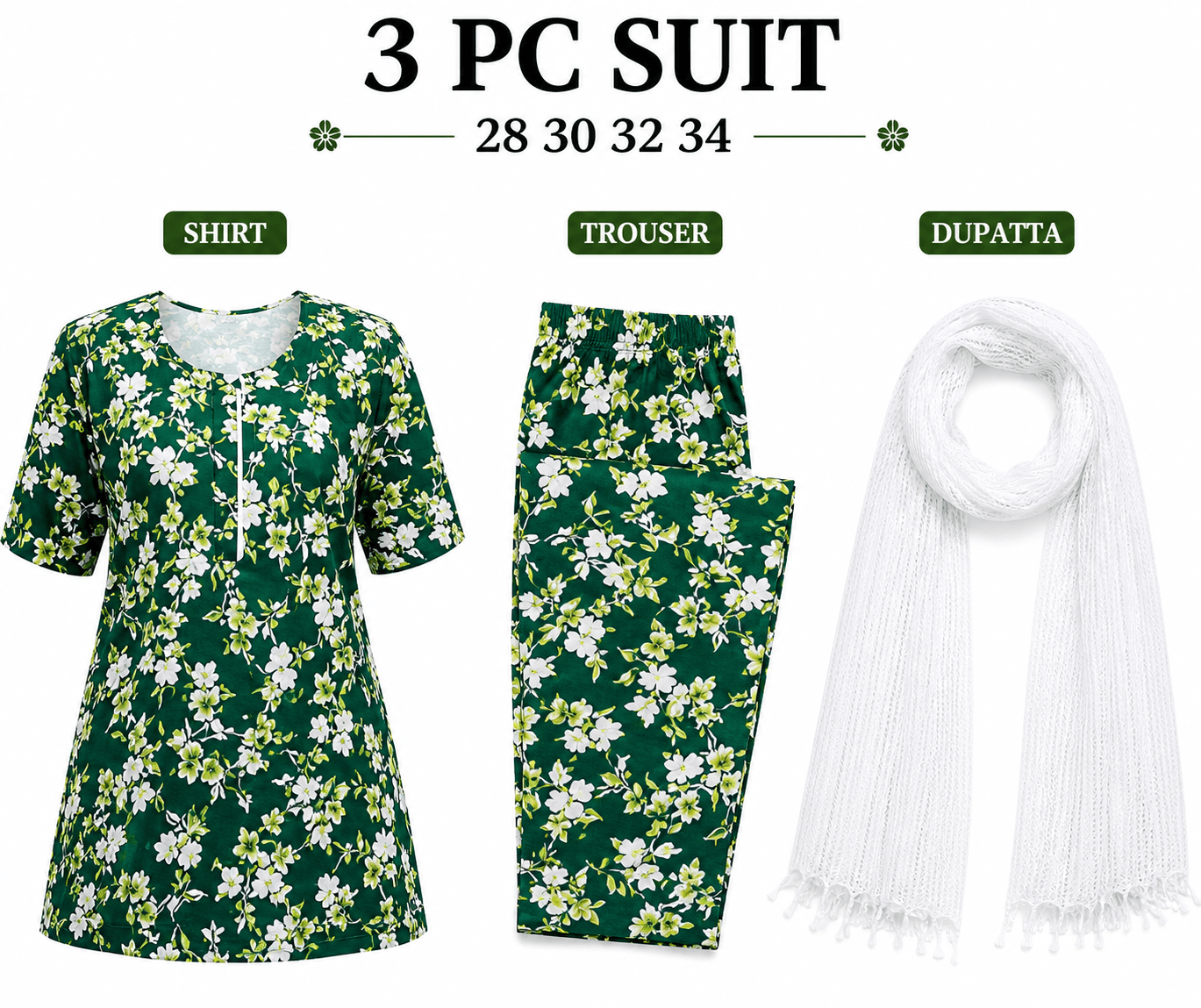 Pakistan Independence Day 3 Piece Suit for Girls - Dark Green Floral