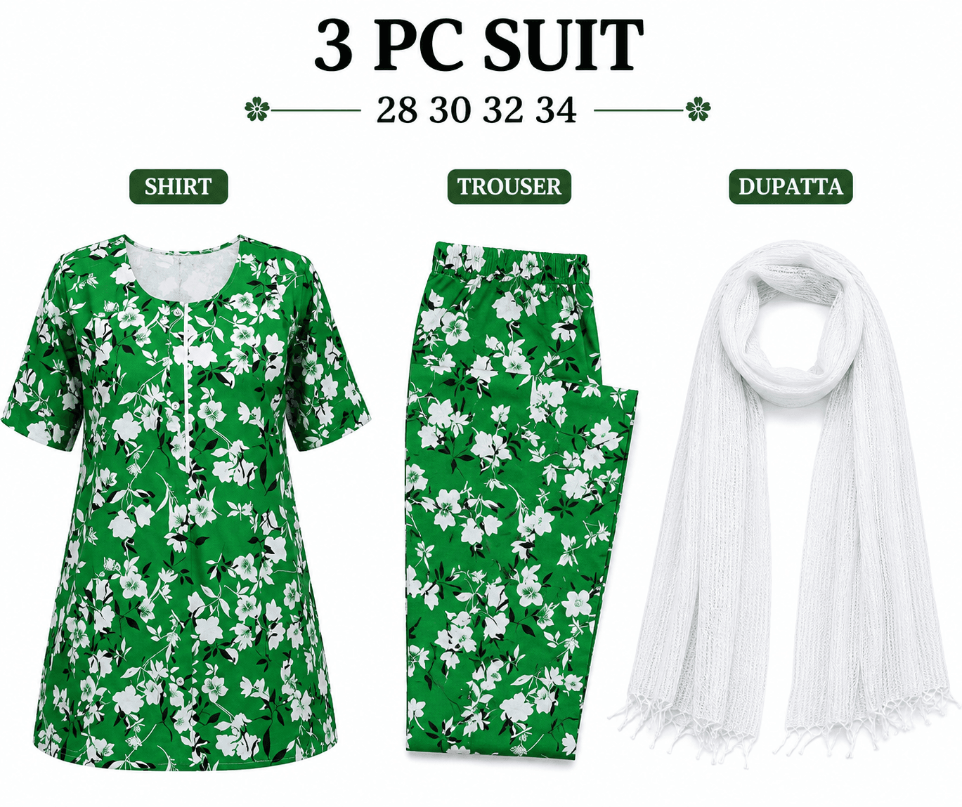 Pakistan Independence Day 3 Piece Suit for Girls - Emerald Floral