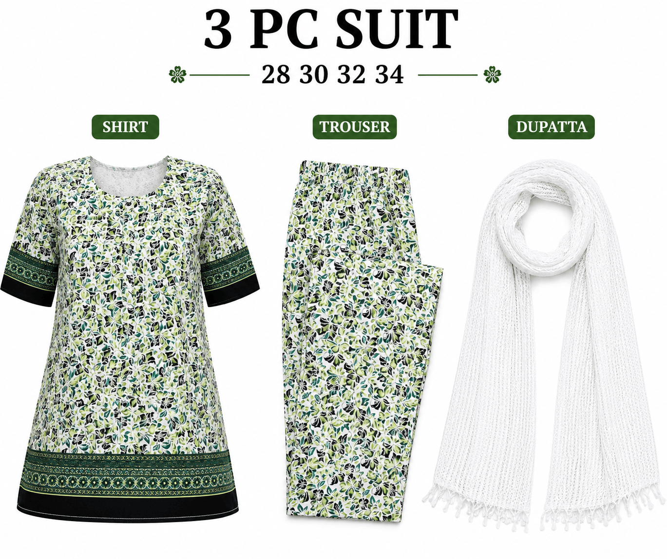 Pakistan Independence Day 3 Piece Suit for Girls - Floral Border