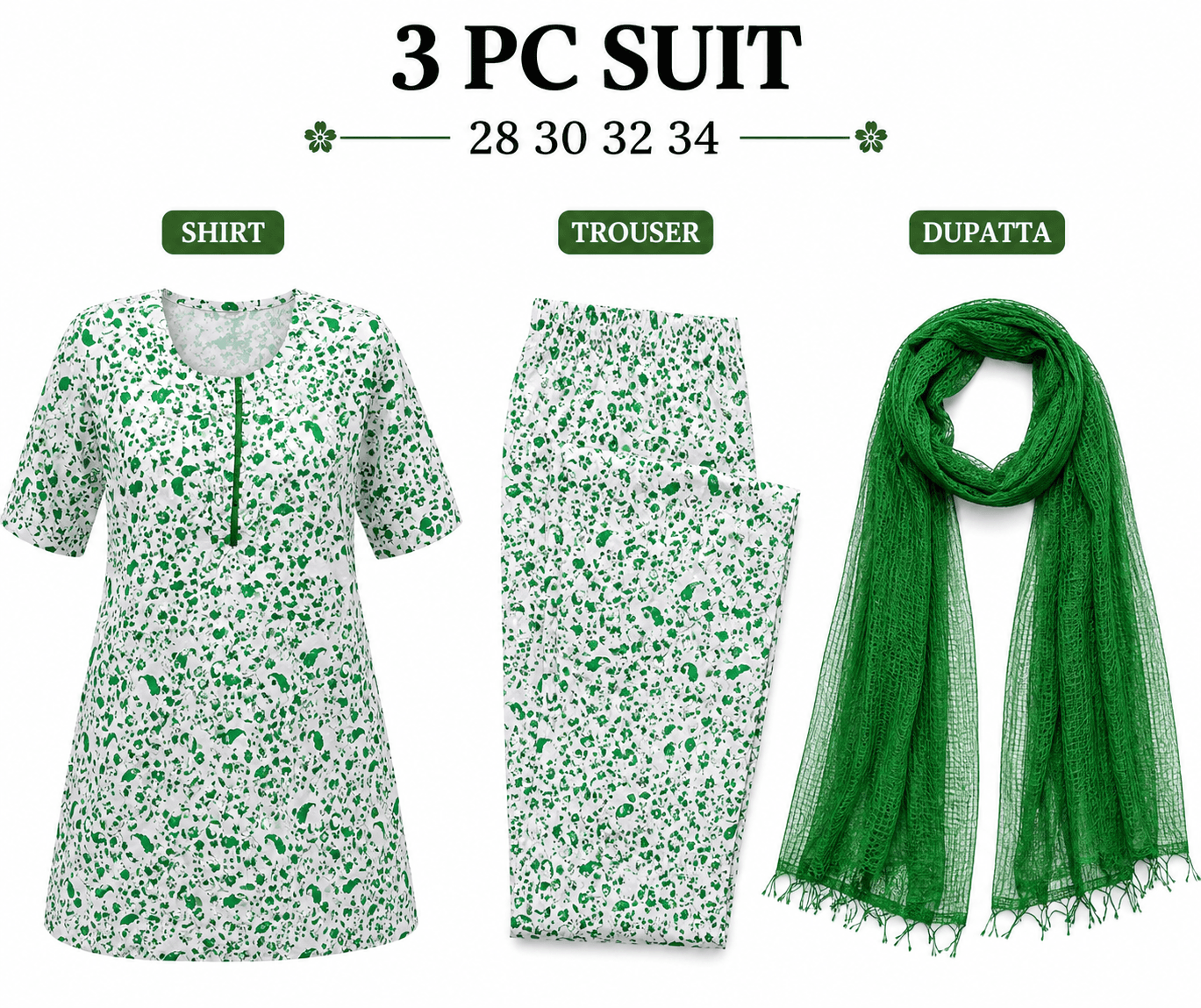 Pakistan Independence Day 3 Piece Suit for Girls - Green Splash