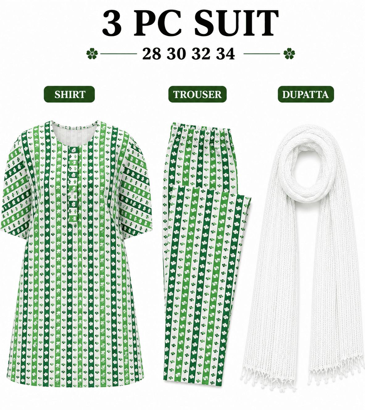 Pakistan Independence Day 3 Piece Suit for Girls - Green Stripe