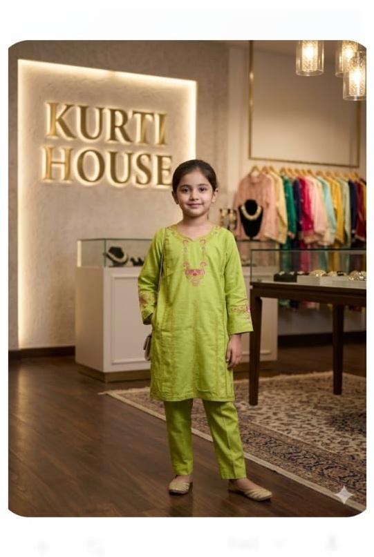 EMB 2 Pc Cotton Suit Light Green