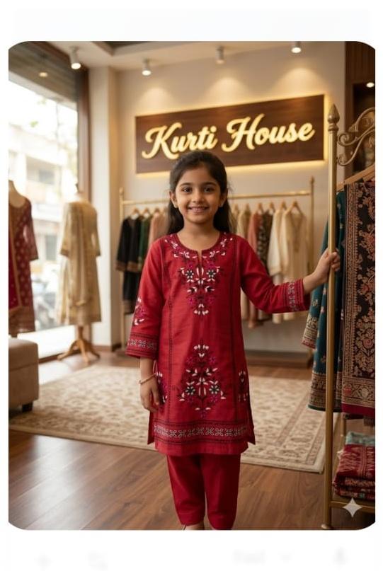 EMB 2 Pc Cotton Suit Red