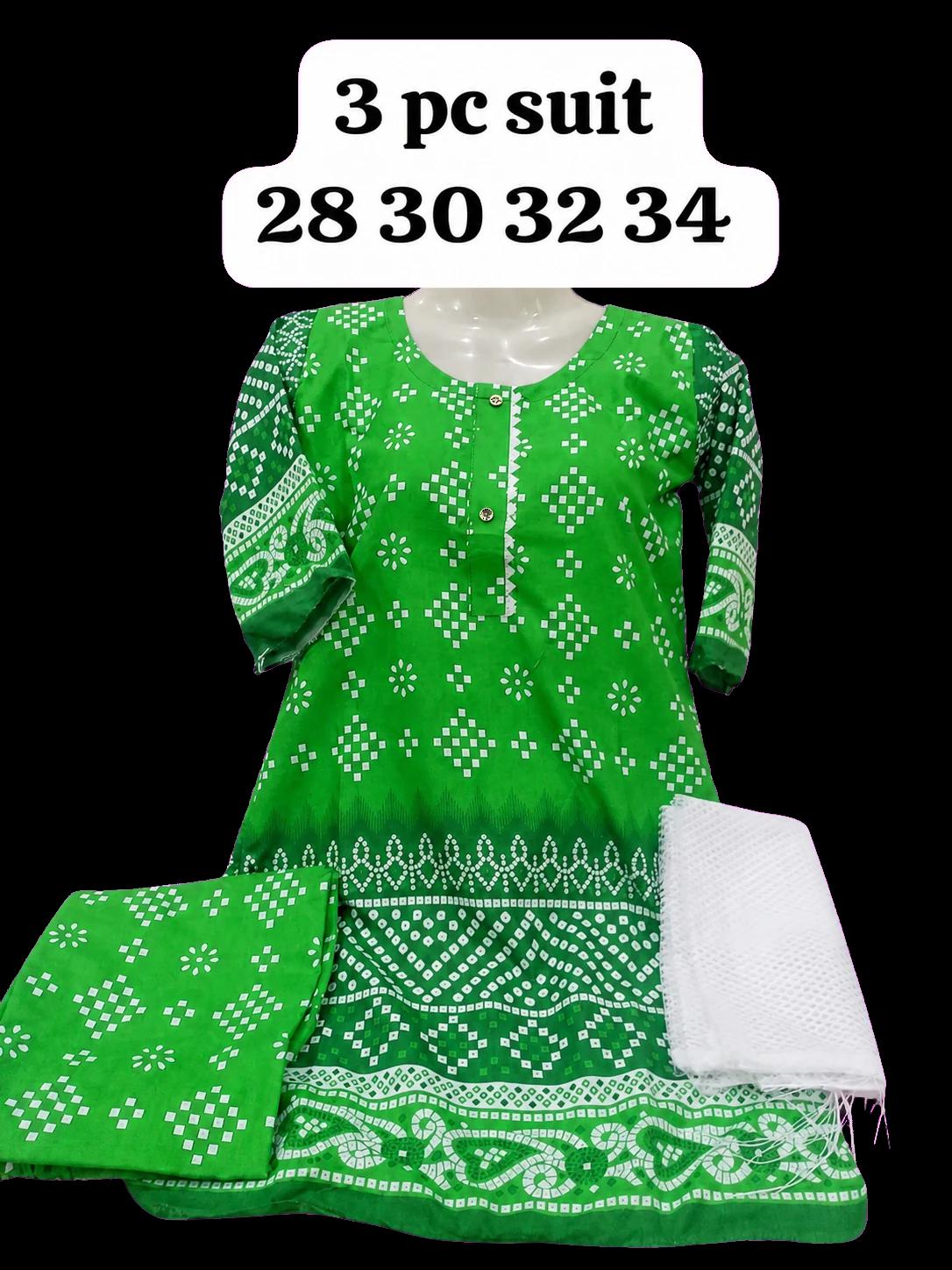 Girls 14 August 3 Piece Suit - Bright Green Geometric Print
