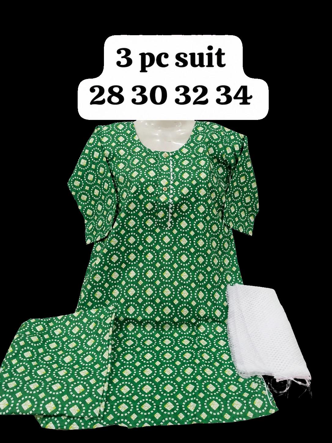 Girls 14 August 3 Piece Suit - Dark Green Circular Print