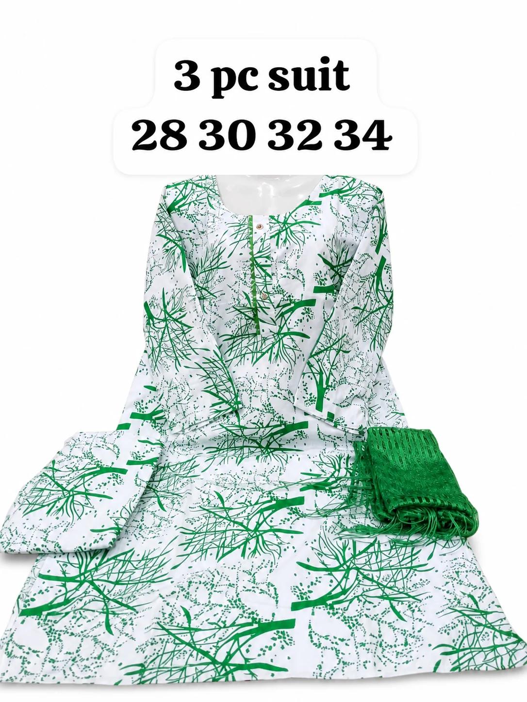 Girls 14 August 3 Piece Suit - Green Branch Print