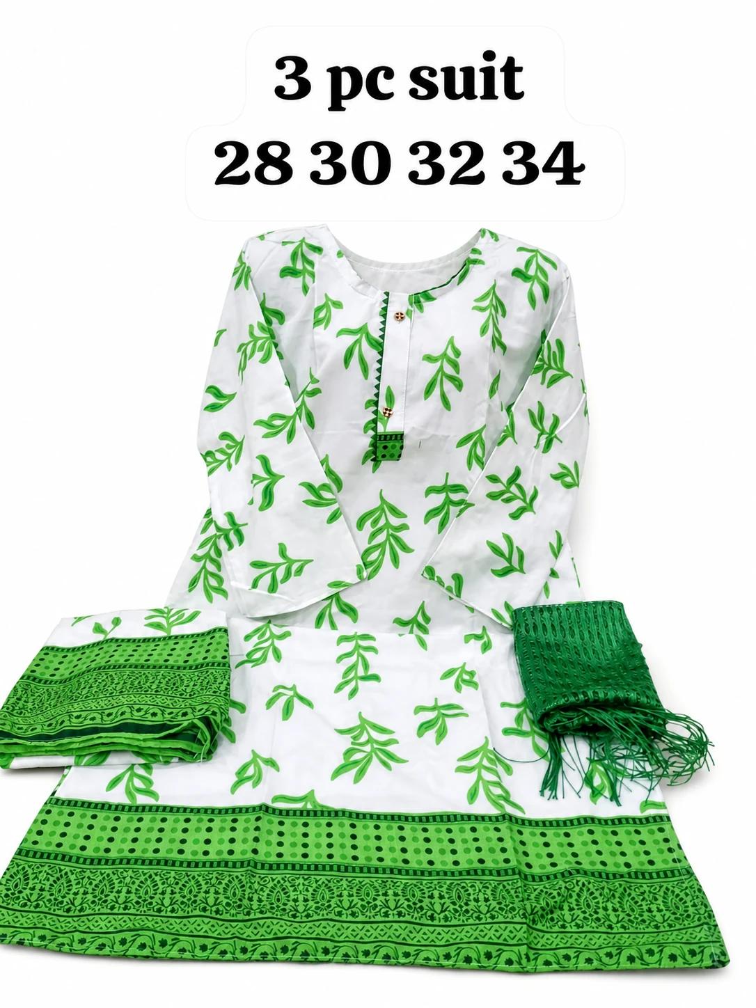 Girls 14 August 3 Piece Suit - Green Leaf Border