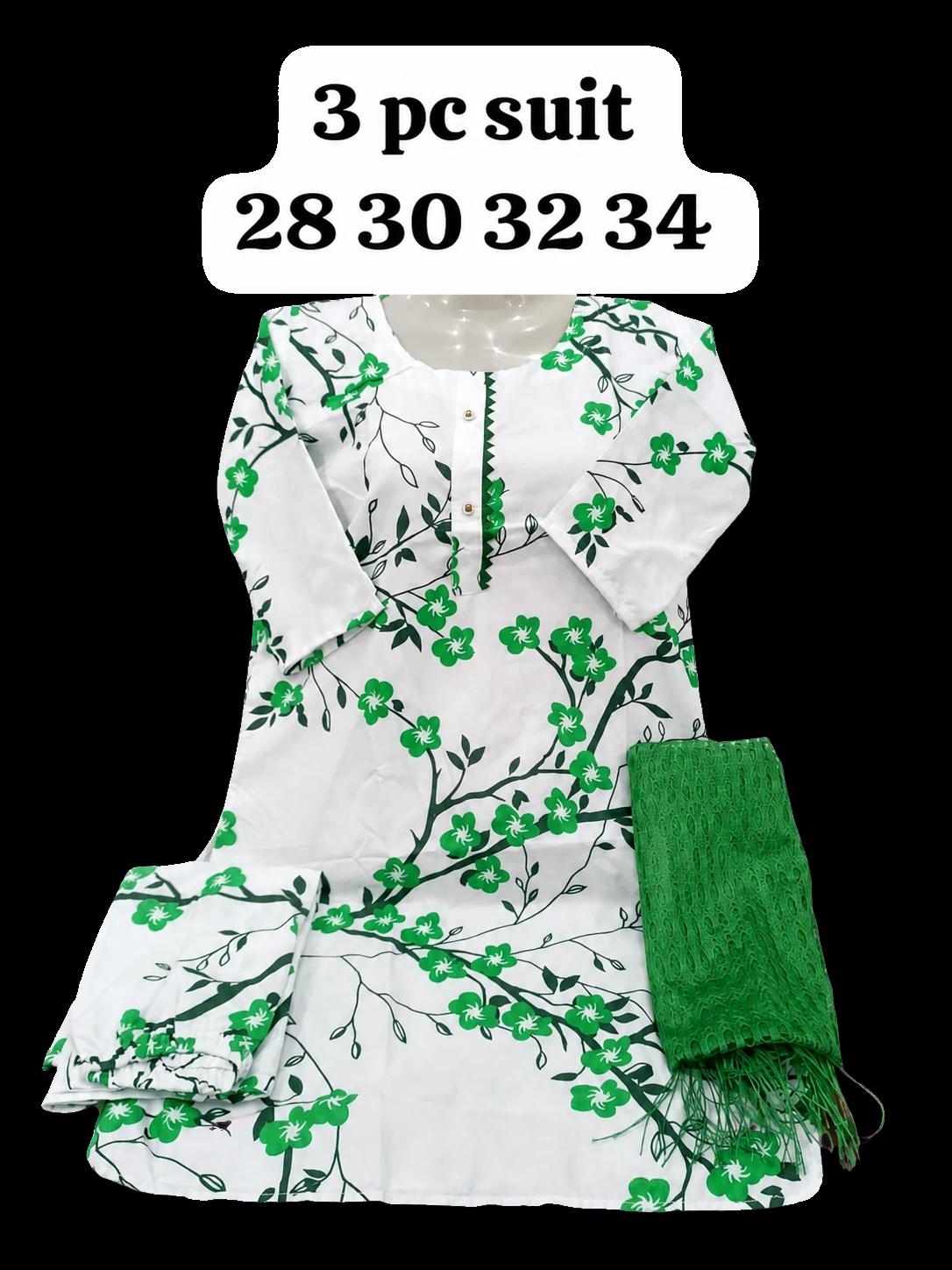 Girls 14 August 3 Piece Suit - White Green Floral Branch