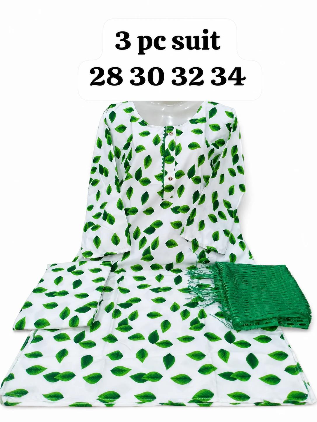Girls 14 August 3 Piece Suit - White Green Leaf Print