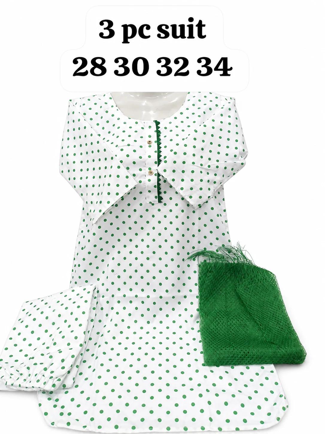 Girls 14 August 3 Piece Suit - White Green Polka Dot