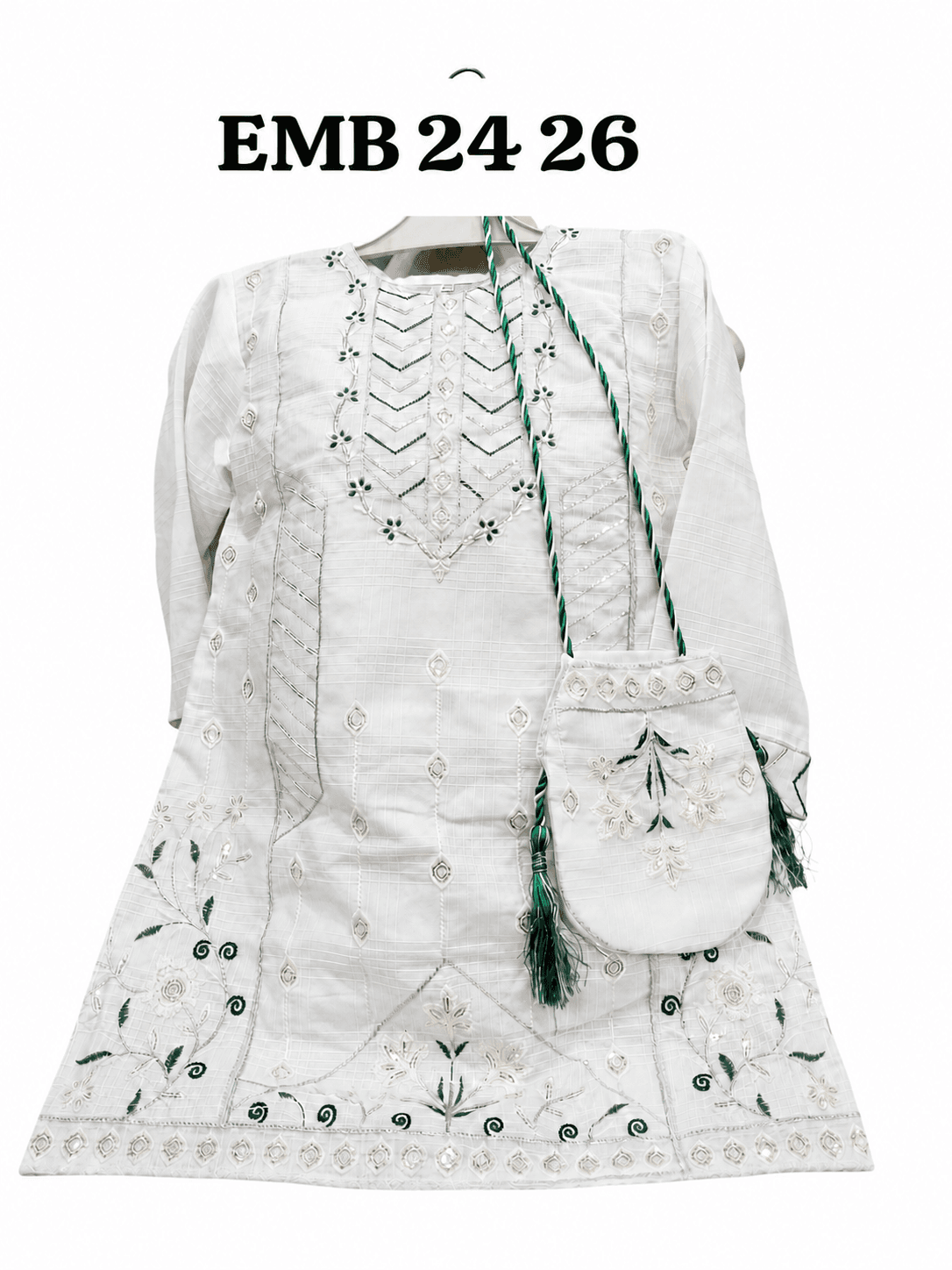 Girls 14 August Embroidered Kameez Shalwar with Purse - Mid Chevron